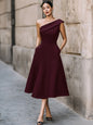 Women's Off-Shoulder Swing Dress – Solid Color Flowy Midi FitiqueFit