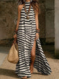 Women's Printed Halterneck Split Maxi Dress – Loose Fit Sleeveless FitiqueFit