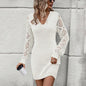 New V-neck Knitted Dress Fashion Solid Color Hollow Long-sleeved Sweater Dresses Women's Clothing Grayceful LLC