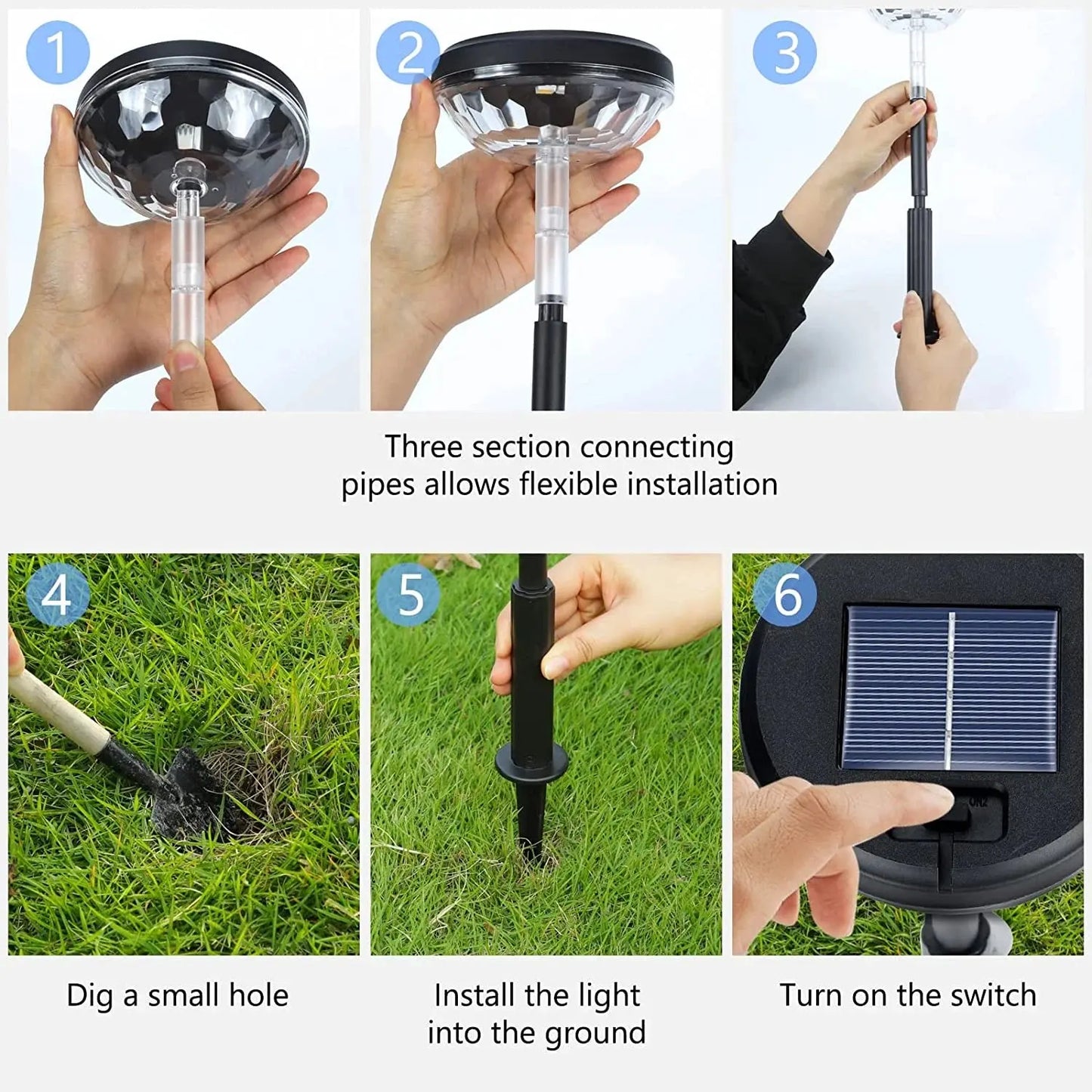 Transform Your Outdoor Space with Rirool's 6 Pack Dual Mode Waterproof Solar Pathway Lights - Illuminate Your Walkway, Garden, and Patio in Stunning White & Multi-Color!