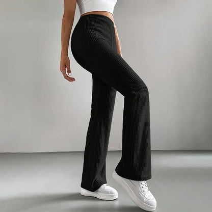 Solid Rib-Knit Pull-On Jogger Pants for Women FitiqueFit