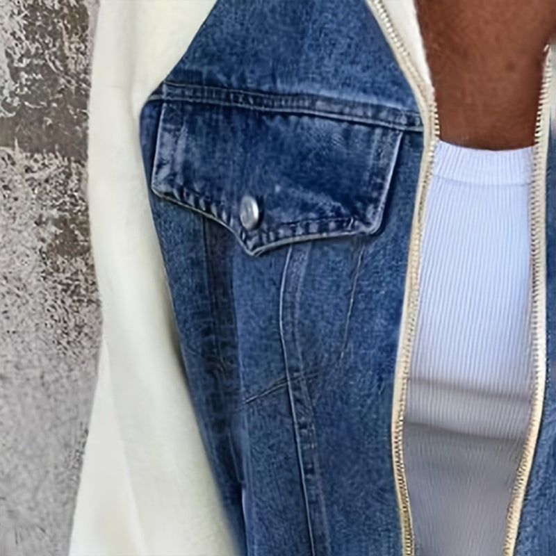 Women's Denim Patchwork Zip-Up Jacket FitiqueFit