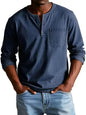 Men's V-neck Long-sleeved Pullover Top with Button Design SnagBag