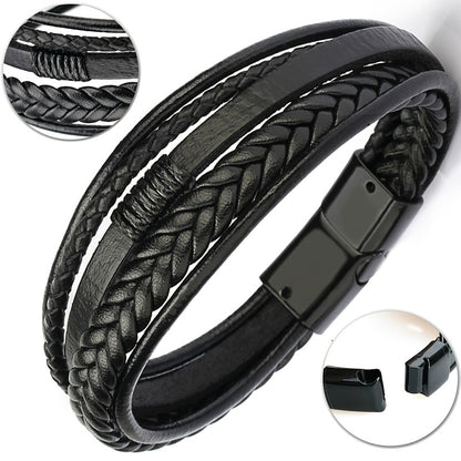 [Stylish Leather Bracelet] Stylish Durable 1pc Men's Hand-Woven Multi-Layer Leather Bracelet | with Buckle Closure, Versatile Accessory for Casual or Formal Wear NovaCart