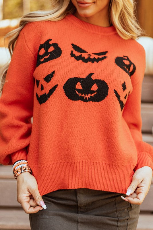 Halloween Pumpkin Face Drop Shoulder Sweater Shop Style & More | Fresh Looks, Everyday Deals & Free Shipping