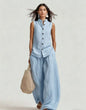 Women's Stand Collar Sleeveless Top & High-Waist Wide-Leg Pants Set FitiqueFit