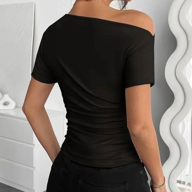 Women’s Y2K Ruched One-Shoulder Summer Top – Slim Fit Asymmetrical Shirt FitiqueFit