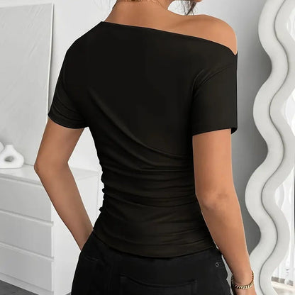 Women’s Y2K Ruched One-Shoulder Summer Top – Slim Fit Asymmetrical Shirt FitiqueFit