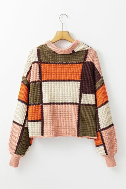 Colorblock Waffle Knit Drawstring Mock Neck Sweate Shop Style & More | Fresh Looks, Everyday Deals & Free Shipping