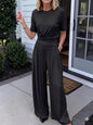 Women's Loose Crew-Neck T-Shirt & Wide-Leg Pants Two-Piece Set FitiqueFit