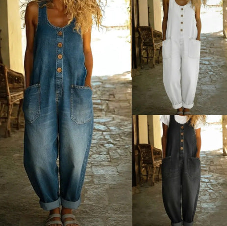 Retro Buckle Multi-Pocket Overalls Jumpsuit | 3/4 Sleeve FitiqueFit