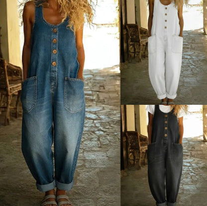Retro Buckle Multi-Pocket Overalls Jumpsuit | 3/4 Sleeve FitiqueFit