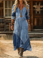 Women's Retro Chic 3D Print V-Neck Long-Sleeve A-Line Dress FitiqueFit