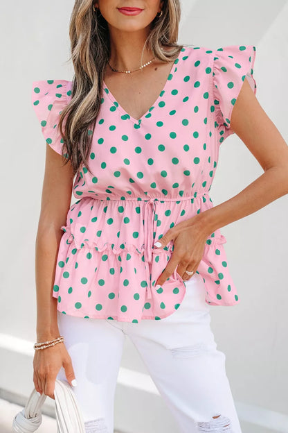 Polka Dot Ruffle Hem Blouse New Era Fashion LLc