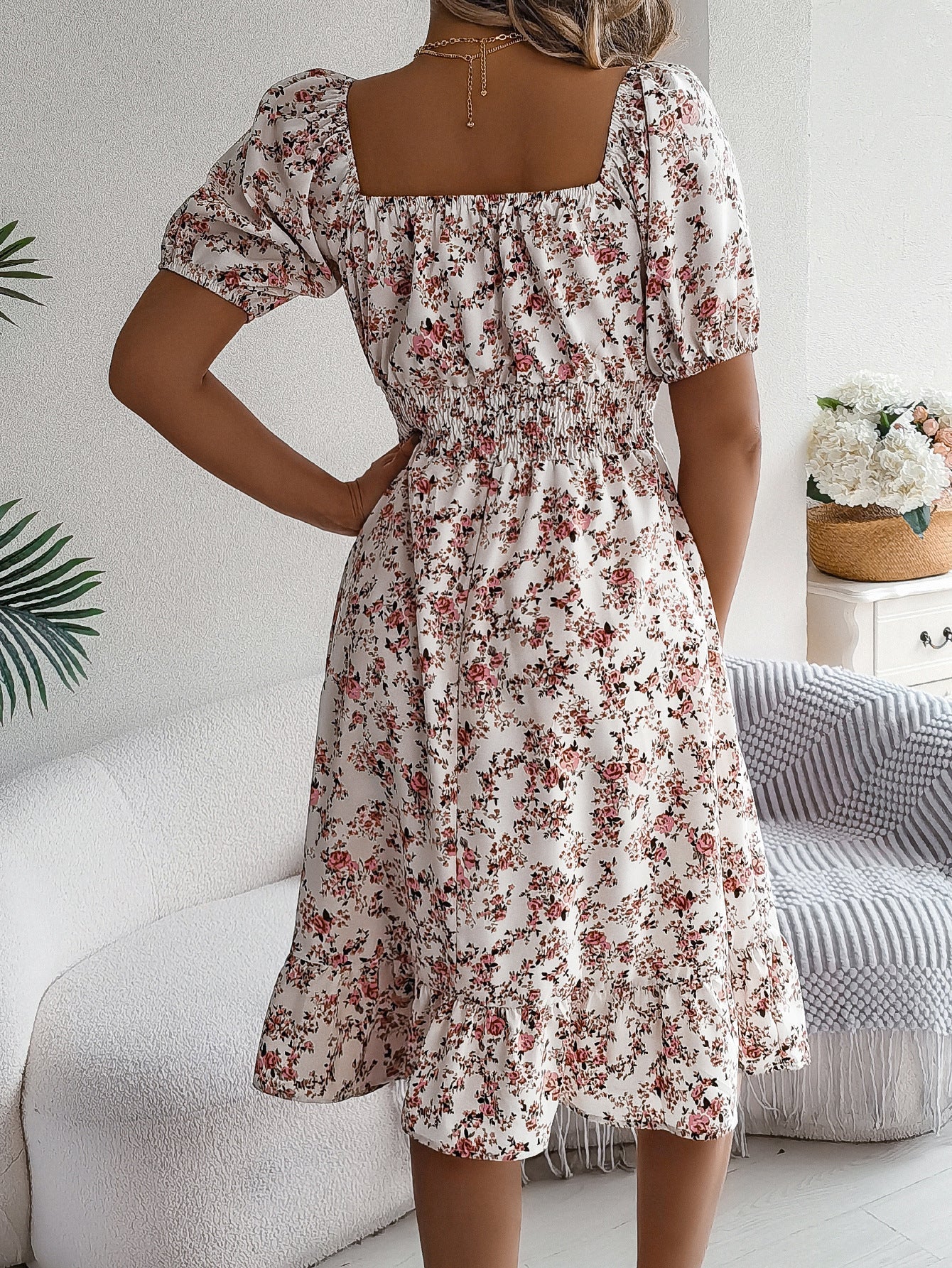 Floral Print Square Collar Dress Summer Fashion Ruffles Dresses Women's Clothing Grayceful LLC