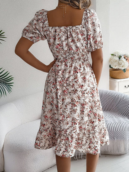 Floral Print Square Collar Dress Summer Fashion Ruffles Dresses Women's Clothing Grayceful LLC