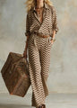 Women's Vertical Stripe Collared Loose Long-Sleeve Shirt & Wide-Leg Pants Set FitiqueFit