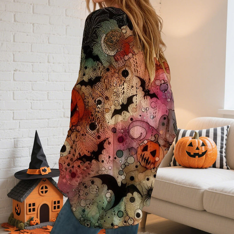 Women’s Hollow Out Batwing Top – Halloween Pumpkin Print Blouse FitiqueFit