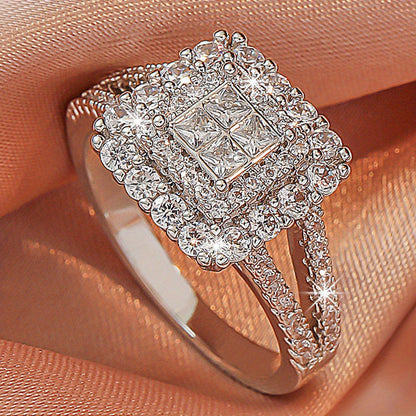 Large multi row white Synthetic Zirconia, fashionable, stylish, and atmospheric. Couples, lovers, gifts, wedding rings, Holiday Accessories, Couple Jewelry, Elegant Rings, Stylish Jewelry, Plated Rings, Highquality Finish, St NovaCart