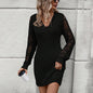 New V-neck Knitted Dress Fashion Solid Color Hollow Long-sleeved Sweater Dresses Women's Clothing Grayceful LLC