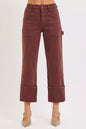 RISEN Full Size High Rise Wide Straight Cuffed Patch Jeans Plus Size West2East Surf