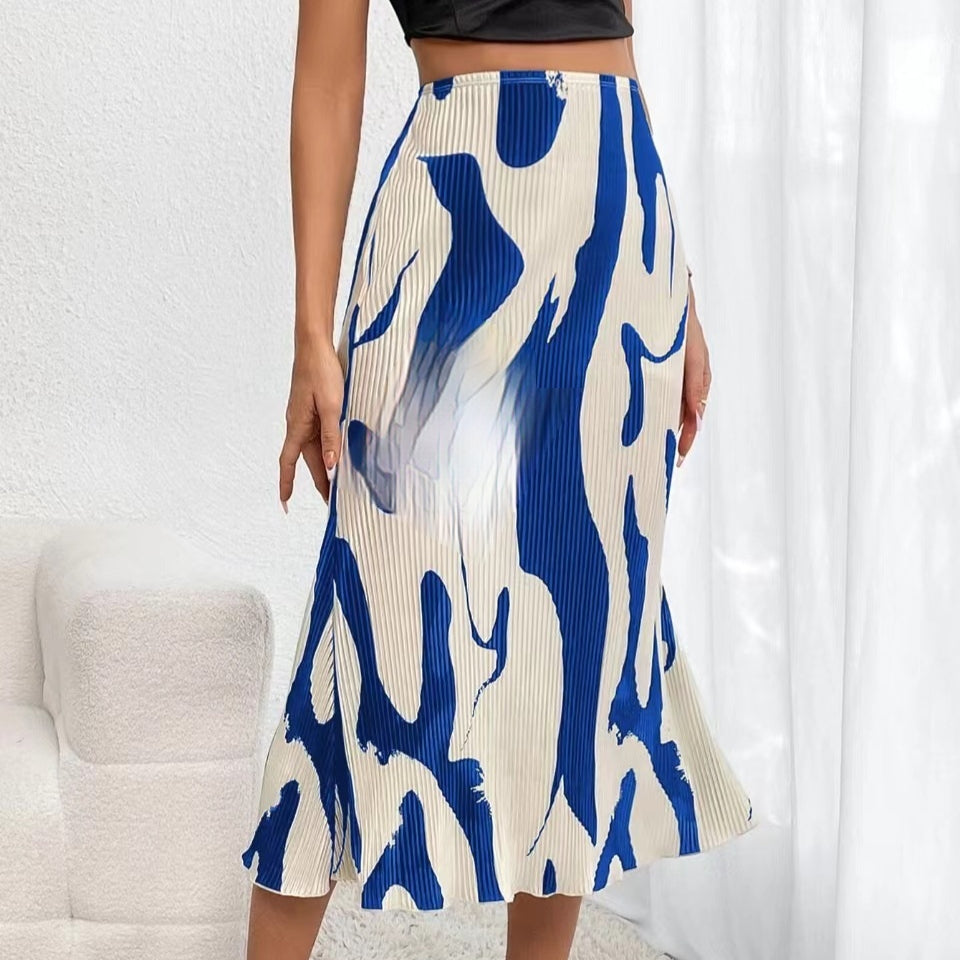 Women's Zebra Print Pleated Skirt – Irregular Hem & Side Slit FitiqueFit