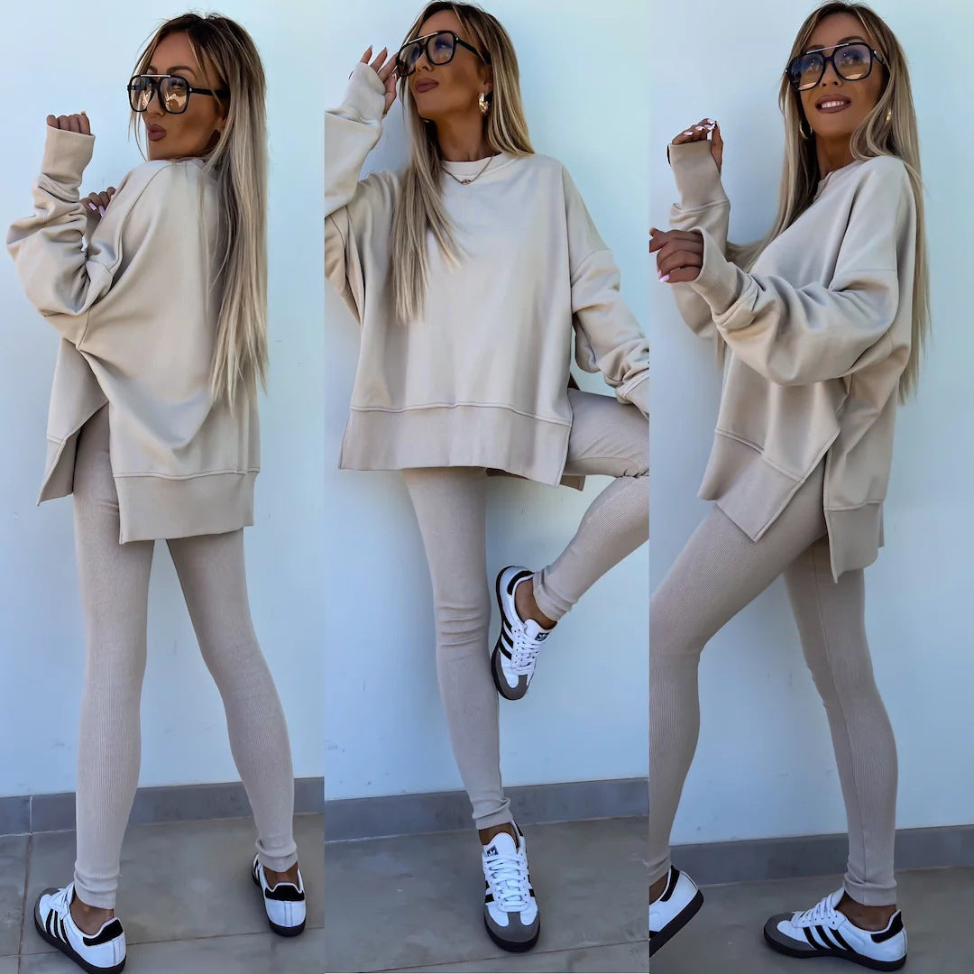Women’s Casual Sweater Suit – Loose Split Top & Fitted Trousers Set FitiqueFit