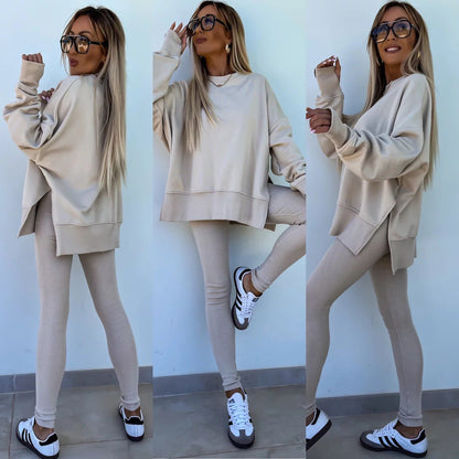 Women’s Casual Sweater Suit – Loose Split Top & Fitted Trousers Set FitiqueFit