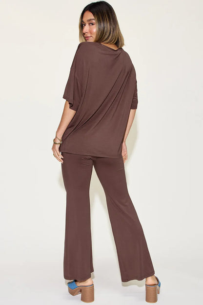 Basic Bae Full Size Bamboo Drop Shoulder T-Shirt and Flare Pants Set New Era Fashion LLc