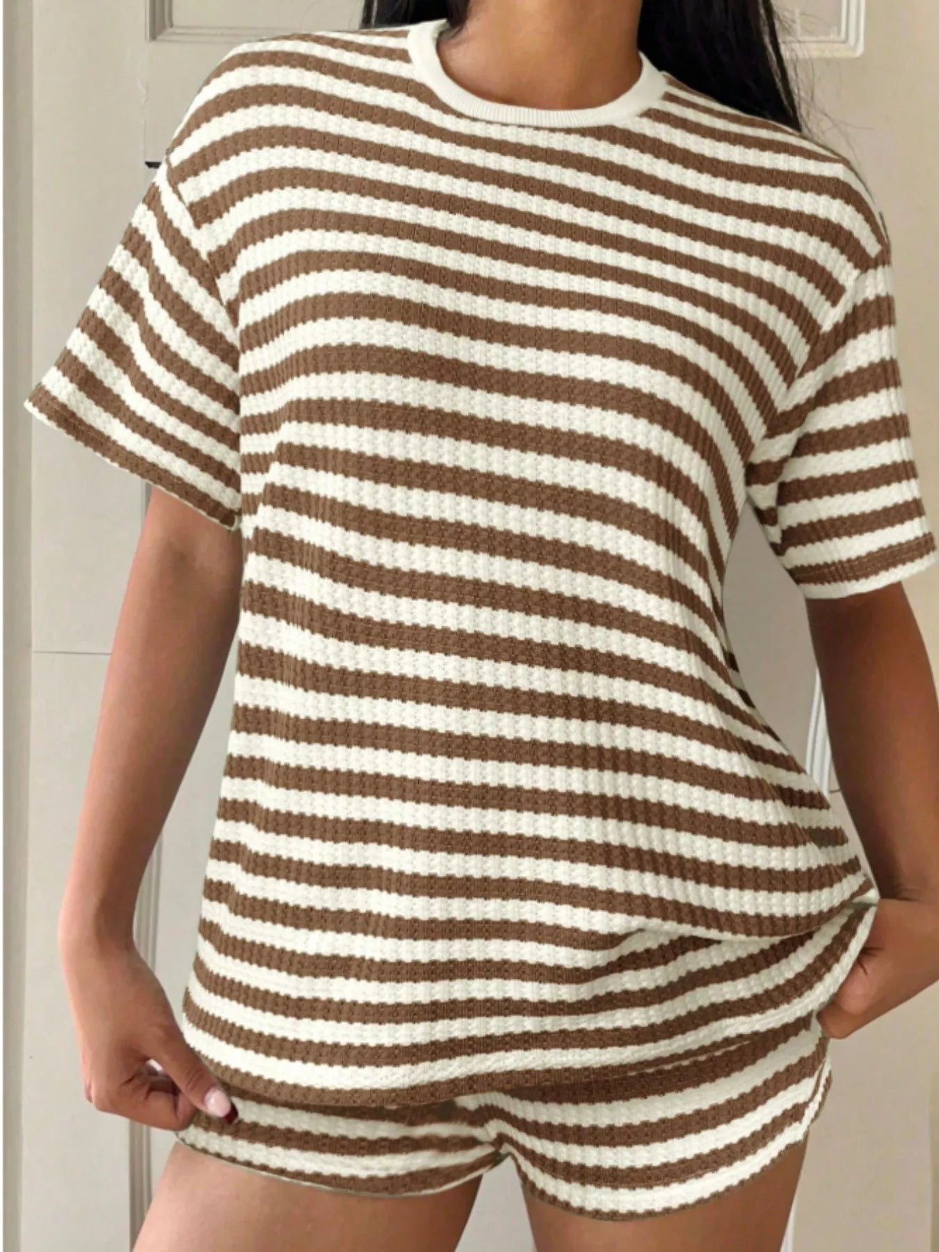Striped Round Neck Top and Shorts Set New Era Fashion LLc