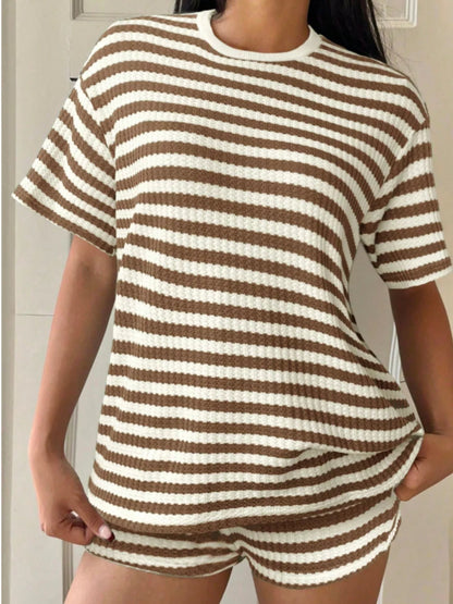 Striped Round Neck Top and Shorts Set New Era Fashion LLc