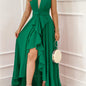 Deep V Neck Sexy Fit and Flare Dress | Sleeveless, Asymmetrical Detail, Solid Color, Summer Collection by CHICME NovaCart