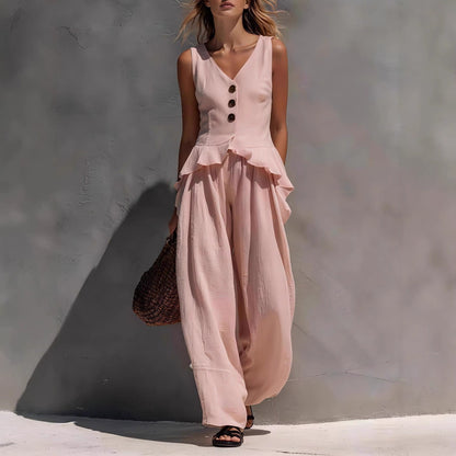Ruffled Tank Top & Draping Wide-Leg Pants Set – 6 Colors, S–3XL FitiqueFit