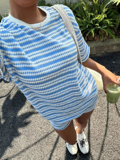 Striped Short Sleeve Top and Shorts Set New Era Fashion LLc