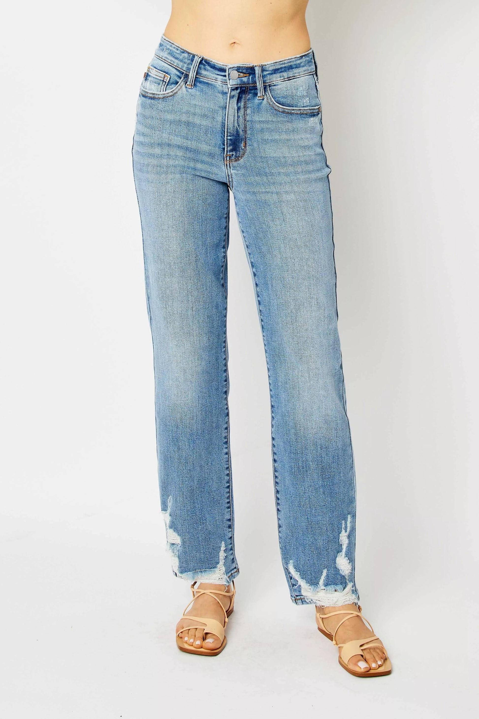 Judy Blue Full Size High Waist Straight Jeans with Heavy Destroy Plus Size Garden Naked Curves