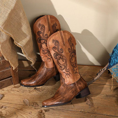 Rustic Western Braided Boots – Retro Cowboy Style with Snakeskin Detailing Country in My Heart