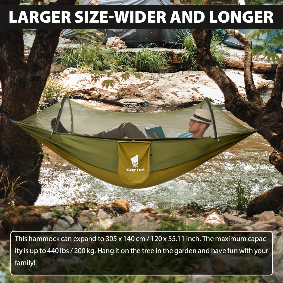 [3-in-1 Hammock] GEERTOP 3-in-1 Outdoor Hammock | Double Sleep Rest Camping Hammock with Mosquito Net Sun Shelter for Backpacking Travel Garden Park NovaCart