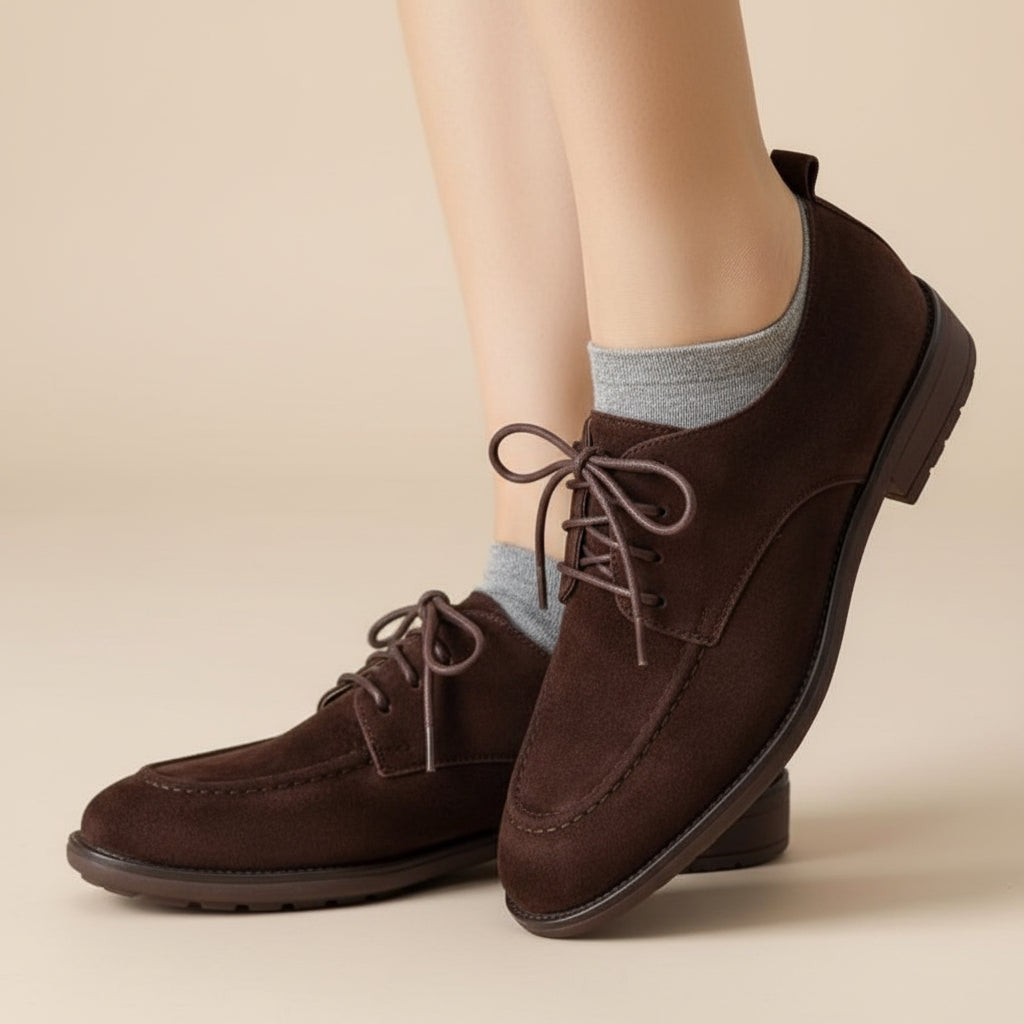 Women's Retro Lace-Up Deep-Mouth Suede Loafer Pumps FitiqueFit