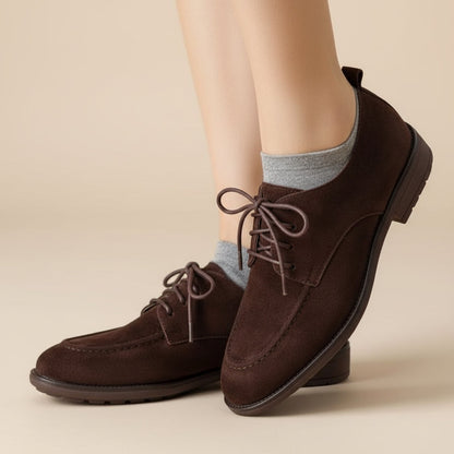 Women's Retro Lace-Up Deep-Mouth Suede Loafer Pumps FitiqueFit