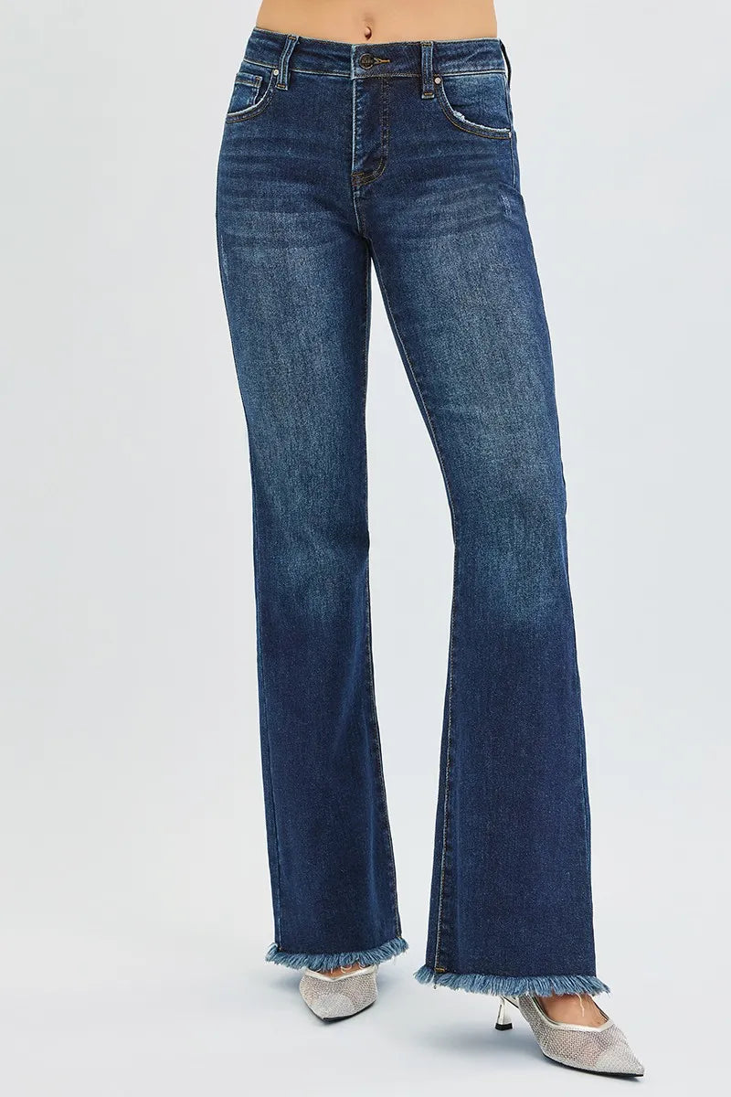 RISEN Full Size Tummy Control Mid Rise Flare Jeans Plus Size West2East Surf