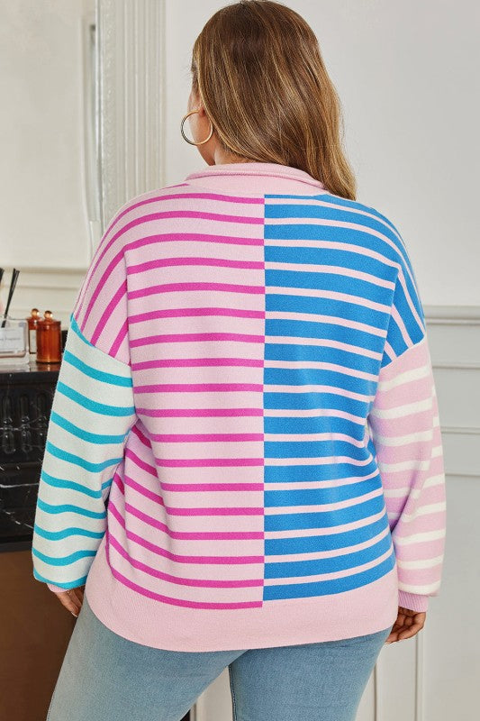 Plus Size Stripe Colorblock Half Zip Sweater Shop Style & More | Fresh Looks, Everyday Deals & Free Shipping