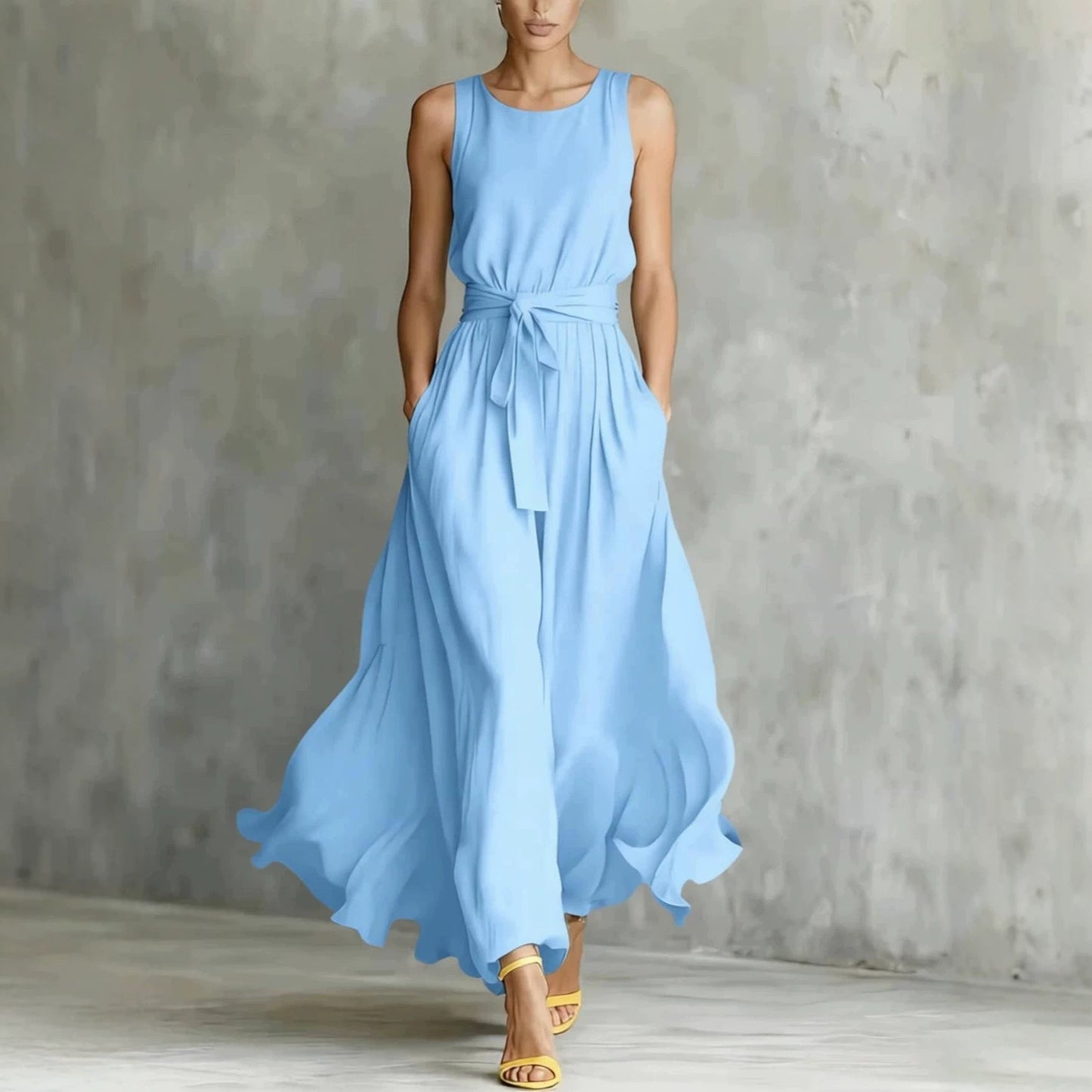 Women's Lace-Up Waist-Cinching Sleeveless Maxi Dress FitiqueFit