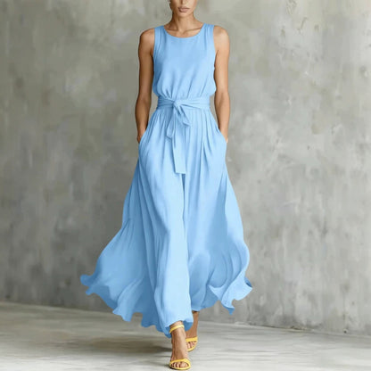 Women's Lace-Up Waist-Cinching Sleeveless Maxi Dress FitiqueFit
