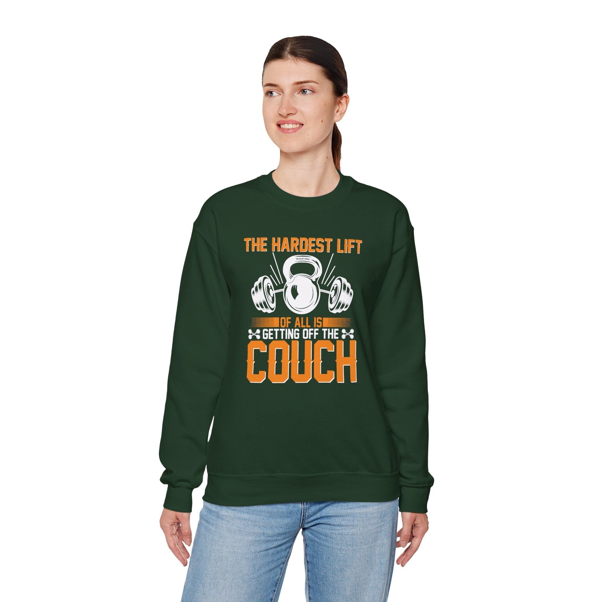 The Hardest Lift Of All Is Getting Off The Couch Crewneck Sweatshirt The Devil's Pickle