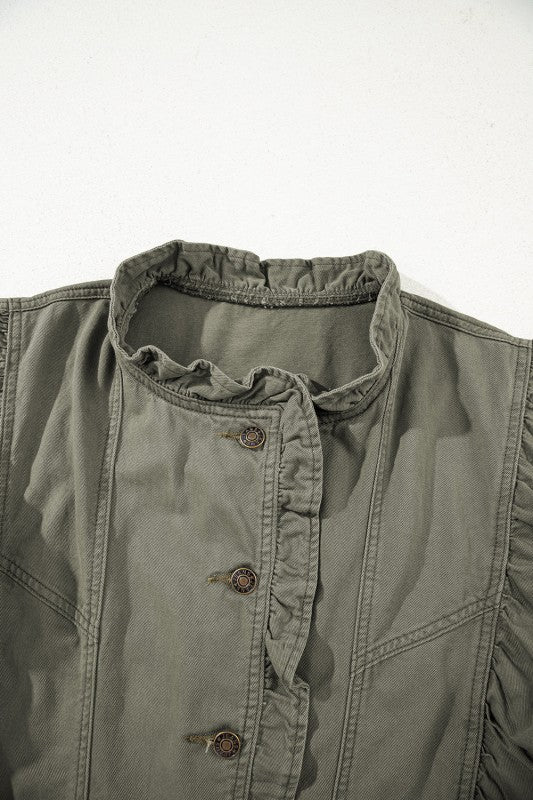 Denim Patchwork Ruffle Sleeve Jacket Vest See size chart under “more details” The Fashion Celestial