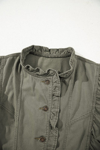 Denim Patchwork Ruffle Sleeve Jacket Vest See size chart under “more details” The Fashion Celestial