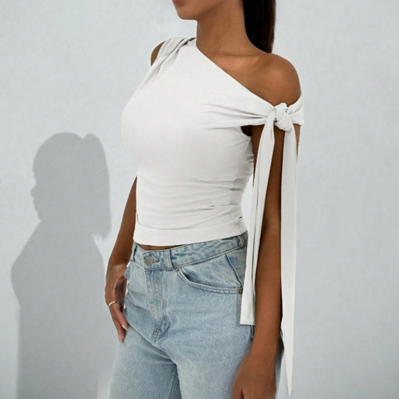 Women’s One-Shoulder Asymmetrical Tie Shoulder Top – Going Out & Party Shirt FitiqueFit