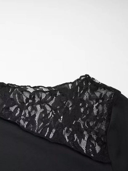 Asymmetrical Lace Trim Long Sleeve T-Shirt New Era Fashion LLc