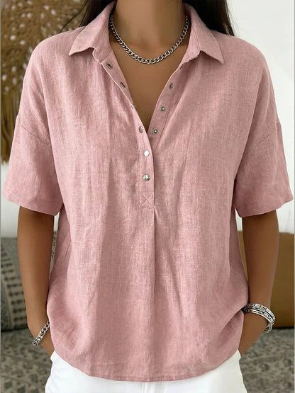 Short Sleeve Button Pullover Shirt – Solid Color Women’s Top FitiqueFit