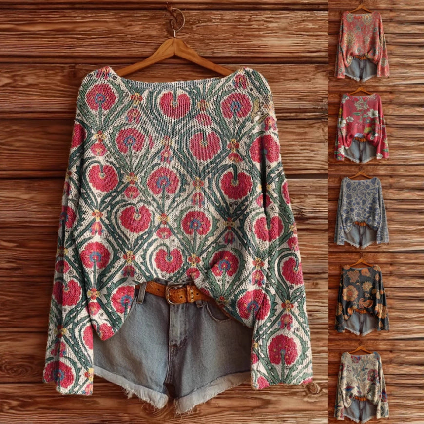 Women’s Fall Wildflower Print Long Sleeve T-Shirt FitiqueFit